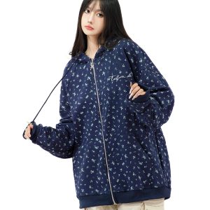 Floral Embroidered Hoodie Jacket for Women - Vintage American-Style Casual Cardigan, Short Design, Perfect for Lazy Days