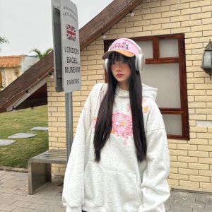 Floral Embroidery Hoodie for Women - Loose Casual Sweatshirt, Spring Style, National Trend, 90s Inspired American Fashion