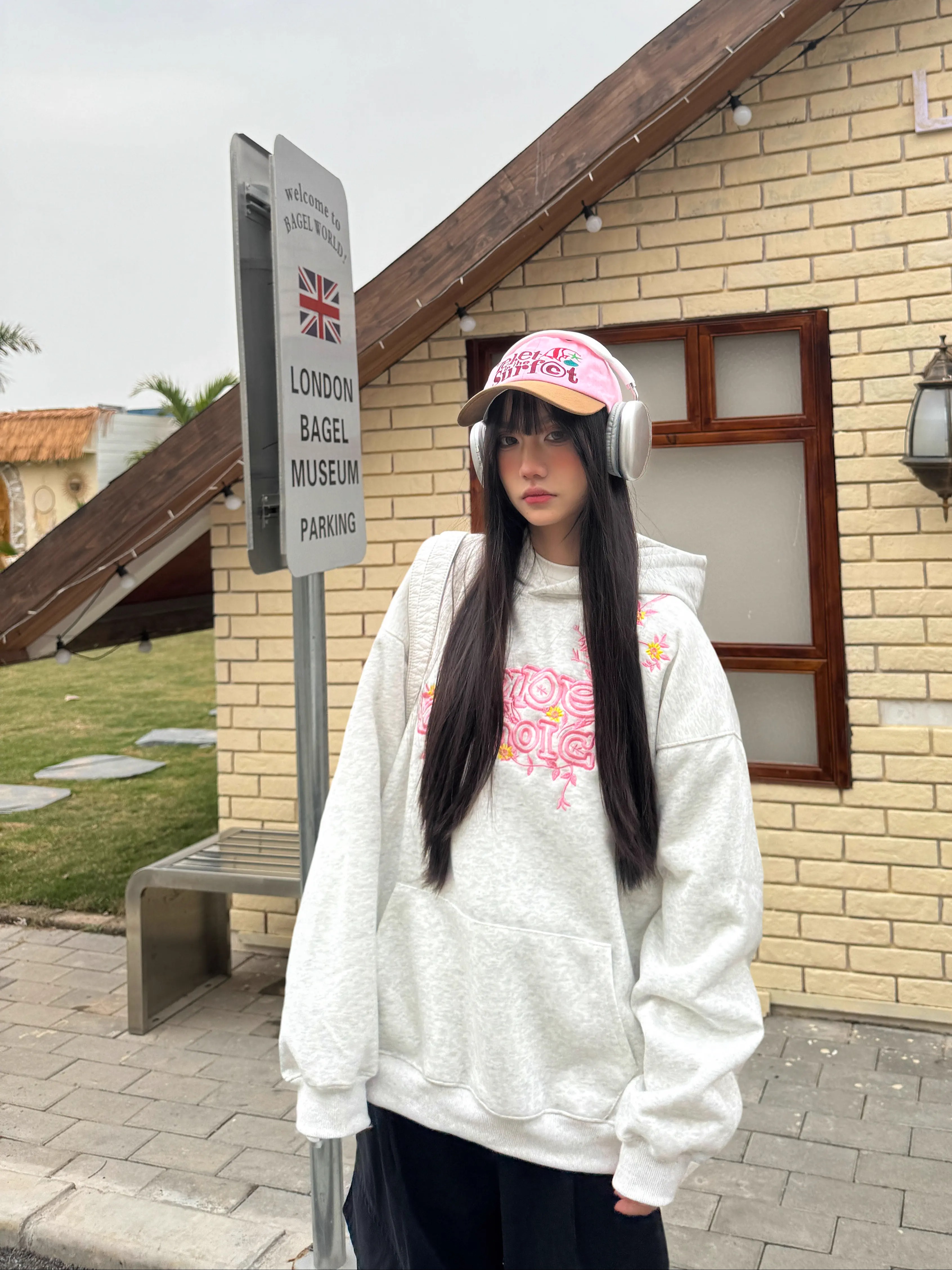 Floral Embroidery Hoodie for Women - Loose Casual Sweatshirt, Spring Style, National Trend, 90s Inspired American Fashion