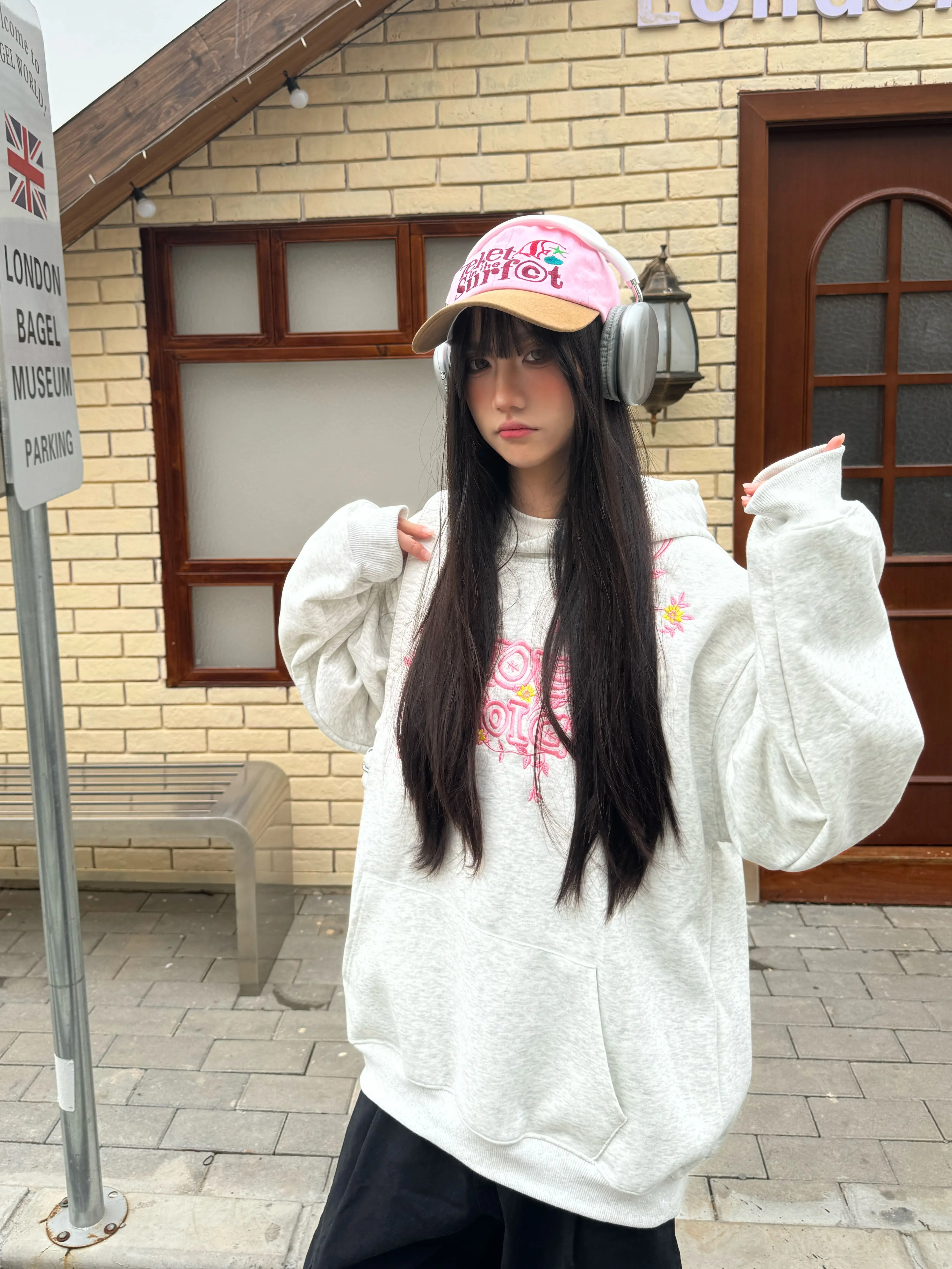 Floral Embroidery Hoodie for Women - Loose Casual Sweatshirt, Spring Style, National Trend, 90s Inspired American Fashion