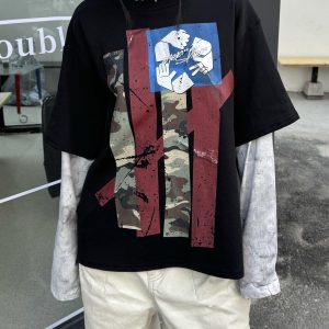 Floral Spliced Long Sleeve T-Shirt - Vintage-Inspired Loose Round Neck Top for 90s Street Style & Y2K Fashion