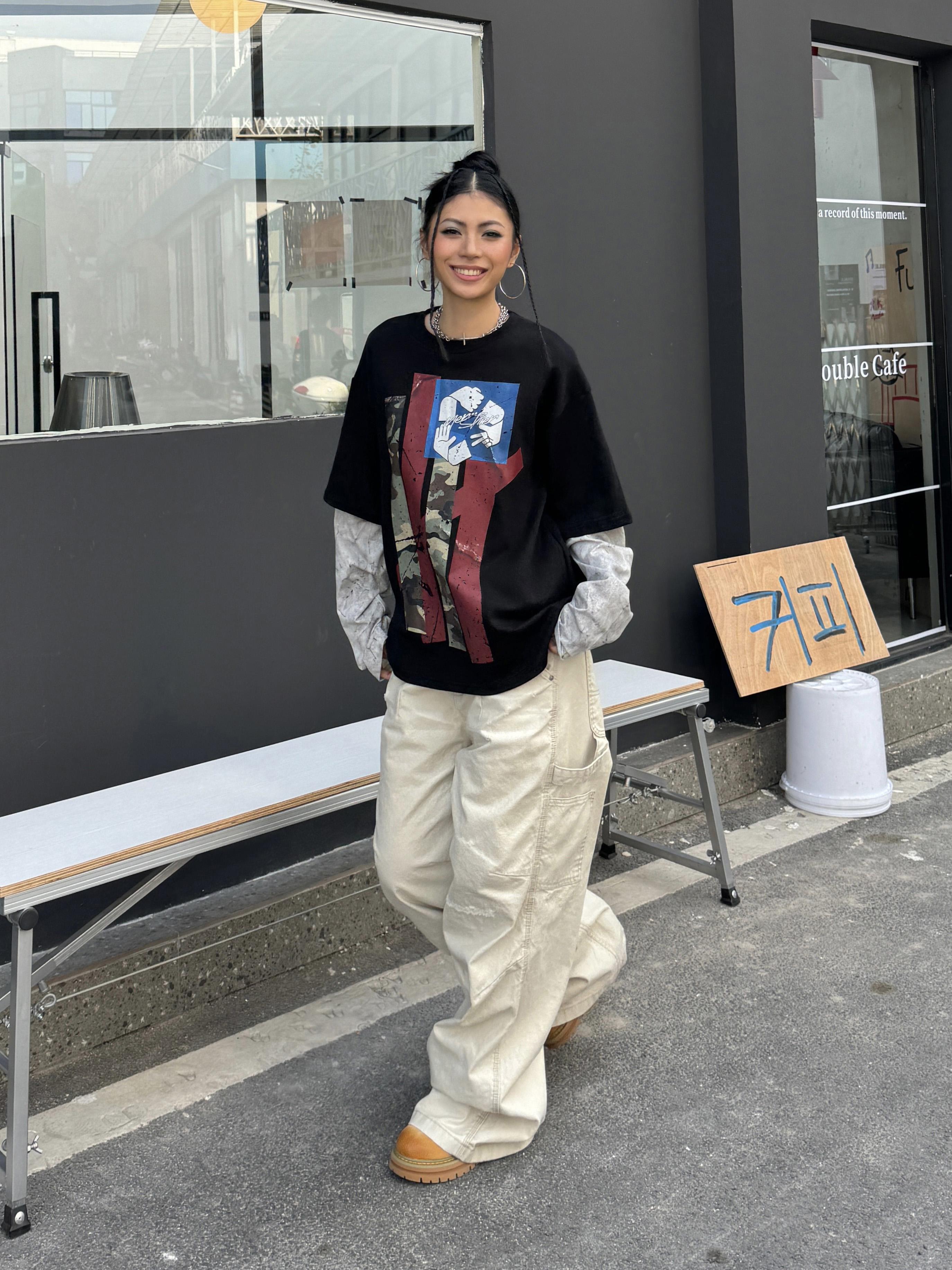 Floral Spliced Long Sleeve T-Shirt - Vintage-Inspired Loose Round Neck Top for 90s Street Style & Y2K Fashion