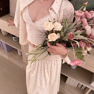 Floral Vacation Style Four-Piece Set in French White - Trendy Summer Outfit for Girls, Perfect for 90s and Y2K Inspired Looks