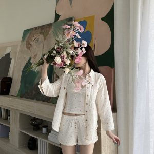Floral Vacation Style Four-Piece Set in French White - Trendy Summer Outfit for Girls, Perfect for 90s and Y2K Inspired Looks