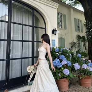 Floral Vacation Style Four-Piece Set in French White - Trendy Summer Outfit for Girls, Perfect for 90s and Y2K Inspired Looks