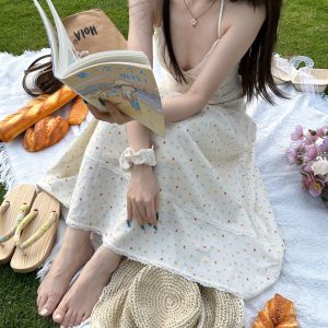 Floral Vacation Style Four-Piece Set in French White - Trendy Summer Outfit for Girls, Perfect for 90s and Y2K Inspired Looks