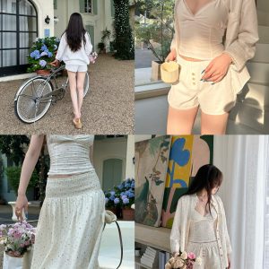 Floral Vacation Style Four-Piece Set in French White - Trendy Summer Outfit for Girls, Perfect for 90s and Y2K Inspired Looks