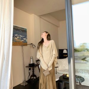 Flowing Ribbon Tencel Linen A-Line Draping Slant Cut Mermaid Skirt - Parisian Atmosphere, Chic and Elegant for Y2K Style