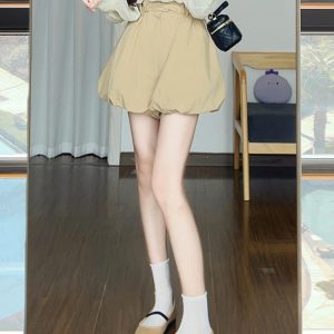 Fluffy A-Line Shorts for Women, Plus Size High-Waisted Casual Skirt Pants, 2025 Summer Style, Versatile Fashion Essential