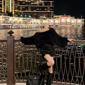 Fluffy Off-Shoulder Knit Top - Loose Fit, Casual Style, Perfect for Y2K and Korean Fashion Lovers