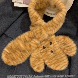 Fluffy Tiger Hat with Cute Scarf and Gloves Set - Warm Fisherman Style Bear Design for Cozy Winter Fashion