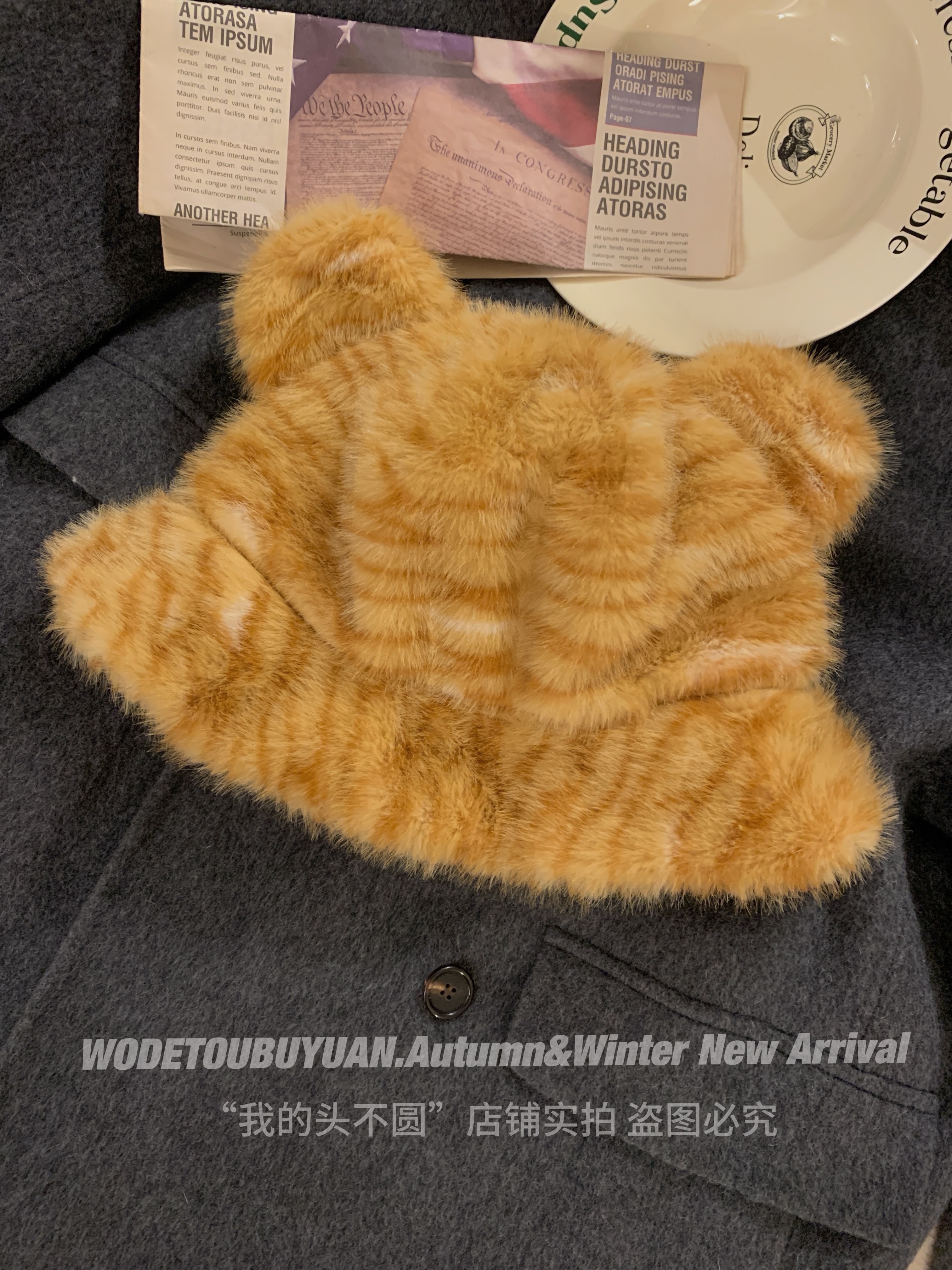 Fluffy Tiger Hat with Cute Scarf and Gloves Set - Warm Fisherman Style Bear Design for Cozy Winter Fashion