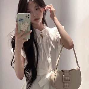 Flutter Sleeve Dress for Women - Summer Ruffled Hem, Pleated Split, Tie Waist, Fitted Shirt Style, Trendy and Elegant Design