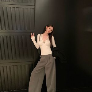 Foggy Aesthetic Old Money Thickened Casual Pants for Women - Loose Straight Wide-Leg Long Trousers for Spring and Winter Fashion