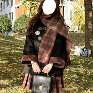 Four-Piece JK Uniform Set: Pudding Bear Coat, Autumn Winter College Style, Versatile Retro British Fashion.