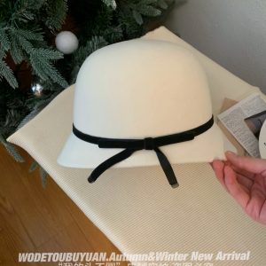French Hepburn Style Bow Tie Bucket Hat for Women - High-Quality Felt, Autumn/Winter Fashion Accessory
