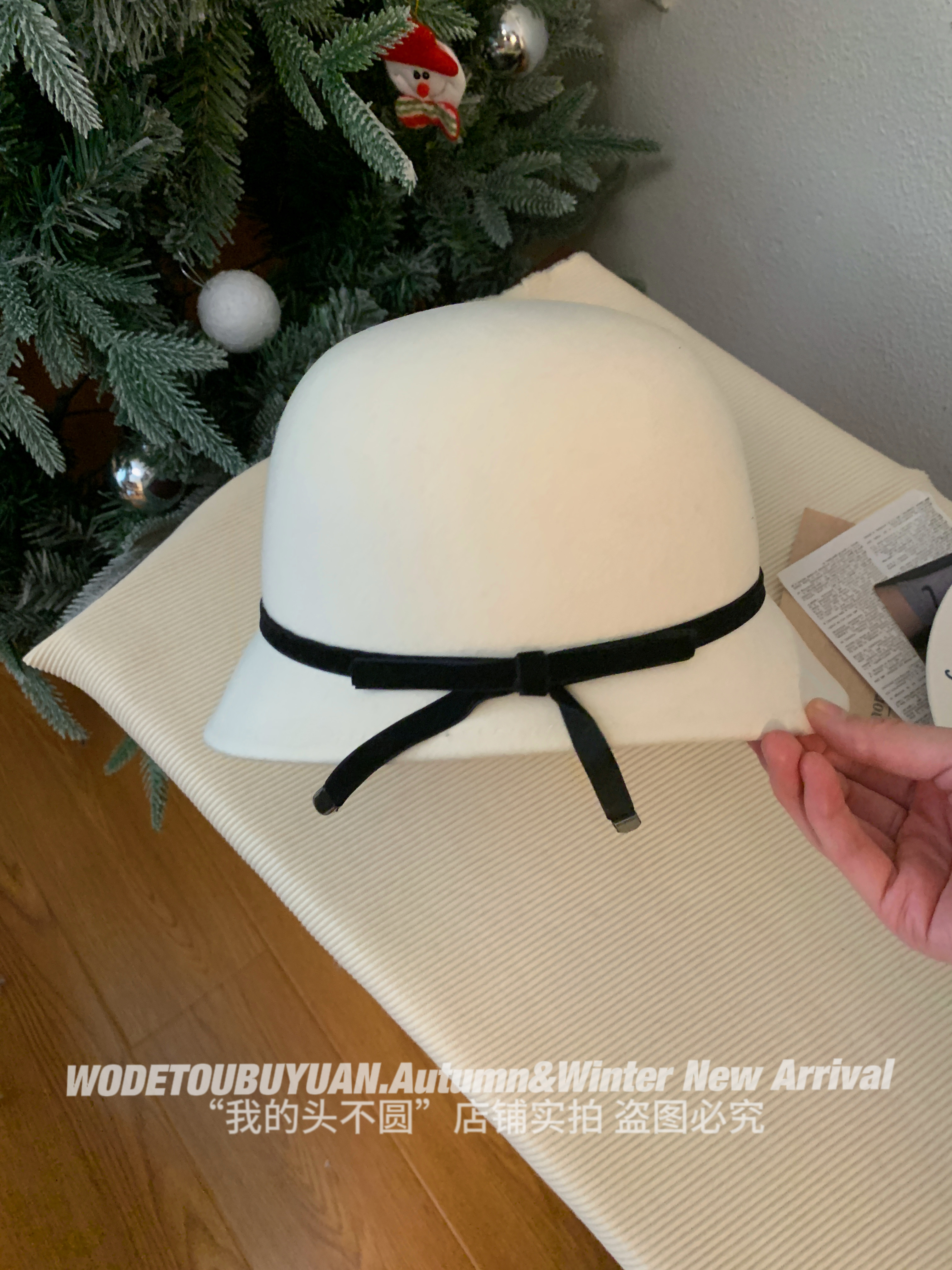 French Hepburn Style Bow Tie Bucket Hat for Women - High-Quality Felt, Autumn/Winter Fashion Accessory