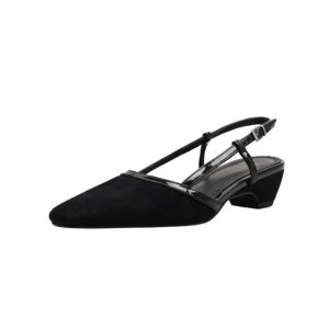 French Minimalist Sheepskin Square-Toe Sandals for Women - 2025 Summer Chunky Heel Commuting Flats