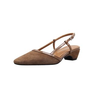 French Minimalist Sheepskin Square-Toe Sandals for Women - 2025 Summer Chunky Heel Commuting Flats
