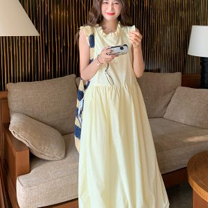 French Minimalist Sleeveless Knee-Length Floral Dress for Women - 2025 Summer Fashion, Sweet Style, Age-Reducing Look