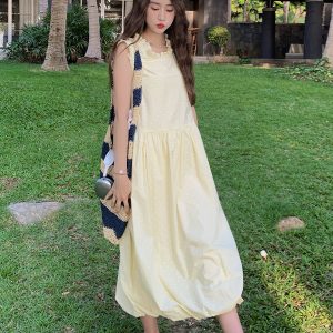 French Minimalist Sleeveless Knee-Length Floral Dress for Women - 2025 Summer Fashion, Sweet Style, Age-Reducing Look