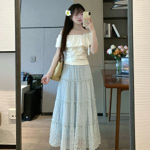 French Ruffled One-Shoulder Detachable T-Shirt for Women - Slim Fit Spring/Summer Top with Chic Style