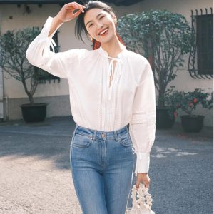 French Spliced Lace Small Stand Collar Long Sleeve Shirt for Women - Spring 2023 Fashion, Elegant Layering Piece