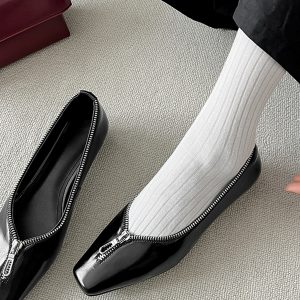 French Square-Toe Chunky Heel Boat Shoes - Soft Comfortable Genuine Leather Spring Autumn 2025 Niche Design Grandma Style