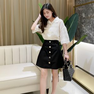 French Style A-Line Skirt for Summer 2024 - Slimming Short Skirt with Single Row Metal Buttons - Versatile European Fashion