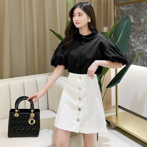 French Style A-Line Skirt for Summer 2024 - Slimming Short Skirt with Single Row Metal Buttons - Versatile European Fashion