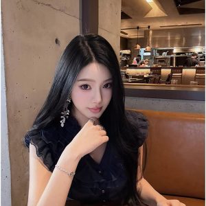 French-Style Black Ruffled Multi-Layered Shirt for Women - Sexy 90s Inspired Fashion Top