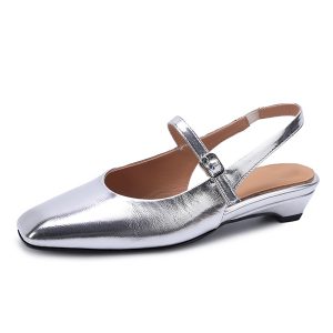 French-style Chunky Heel Backless Mary Jane Sandals - 2025 Spring/Summer Genuine Leather Square Toe One-Strap Shoes