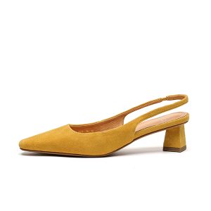 French-Style Chunky-Heeled Closed-Toe Sandals for Women - 2025 Spring/Summer Retro Minimalist Suede Mid-Heel Shoes