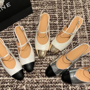 French-Style Color-Blocking Open-Toe Chunky Heel Mary Jane Sandals for Women - Backless Silver Summer Heels