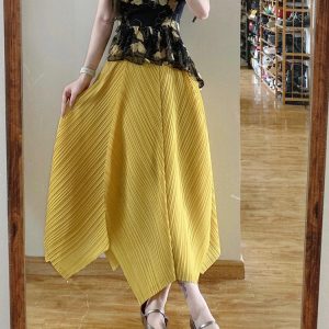 French-style Irregular Hem Midi Skirt for Women - 2025 Summer Fashion, Unique Niche Design