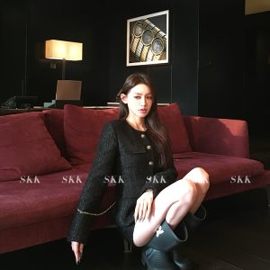 French Style Long Sleeve Coat and Chunky Tweed Top & Shorts Set for Women - Spring 90s Chic Fashion