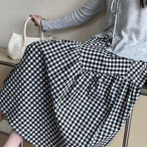 French-Style Loose A-Line Checkered Skirt for Women – Unique Half-Length Skirt, Summer 2025 Fashion Trend