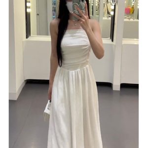French-Style Sexy Pleated Sleeveless Strapless Dress for Women - 2025 Summer High-End Waist-Cinching Beach Vacation Fashion