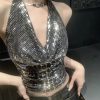 French-Style Sexy Sequined Halter Crop Top for Women, Backless Design for Trendy Street Style, Perfect for Night Out and Parties