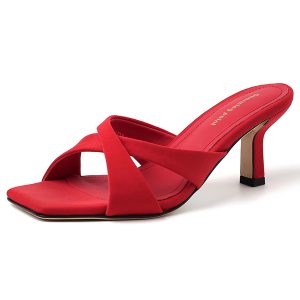 French-Style Square-Toe Thin-Heeled Cross Strap Sandals - Genuine Leather Open-Toe Summer Footwear for Skirts and Dresses