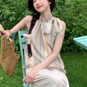 French-Style Tie-Dye Sleeveless Vest for Women - Summer Ear-Edge Neck Hanging Top, Trendy Niche Fashion