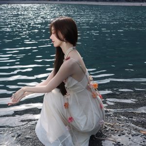French-Style Tulle Camisole Dress - Exquisite Long Fairy Dress for Seaside Vacations, Perfect for First Love Moments