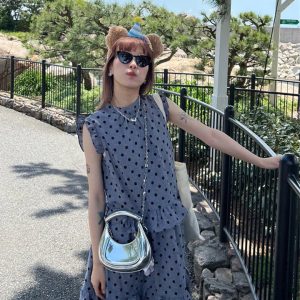 French Vintage Polka Dot Cake Dress for Women - Summer Small Stand Collar, Back Tie, Ruffle Edge, Elegant Mid-Length Style