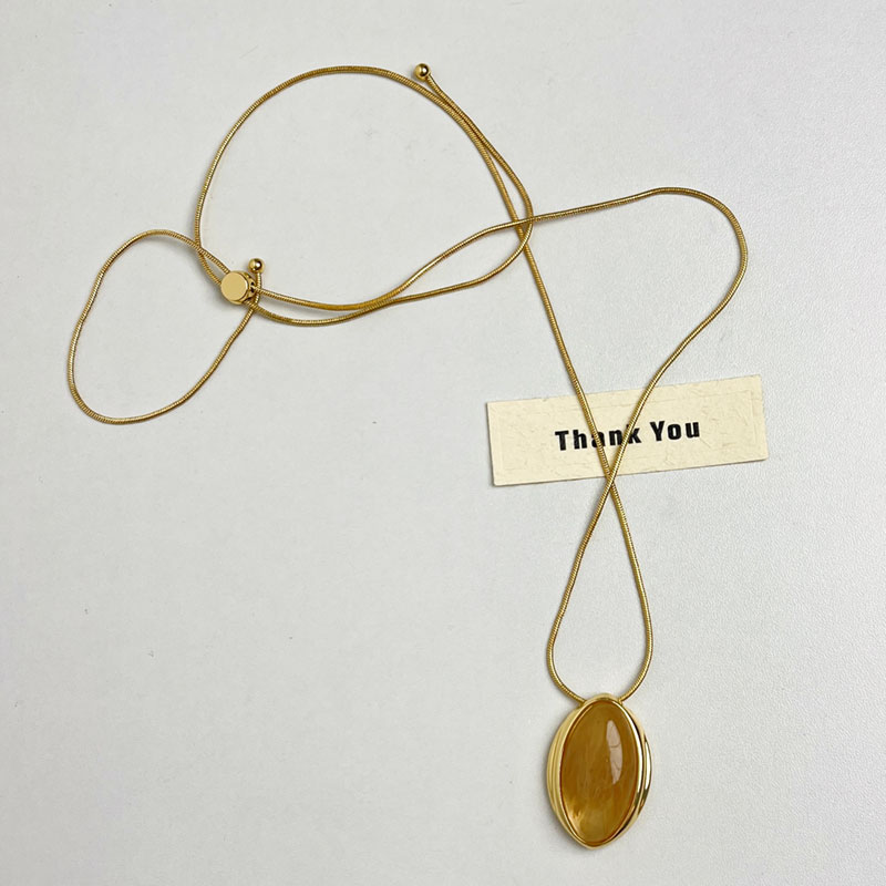 French Vintage Transparent Oval Crystal Long Necklace for Women - Adjustable Sweater Chain for 2024 Style, Perfect for Skirts