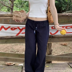 Gemstone Linen Pants for Summer - Lightweight, Comfortable, Available in 3 Colors, Perfect for Y2K and Casual Chic Styles