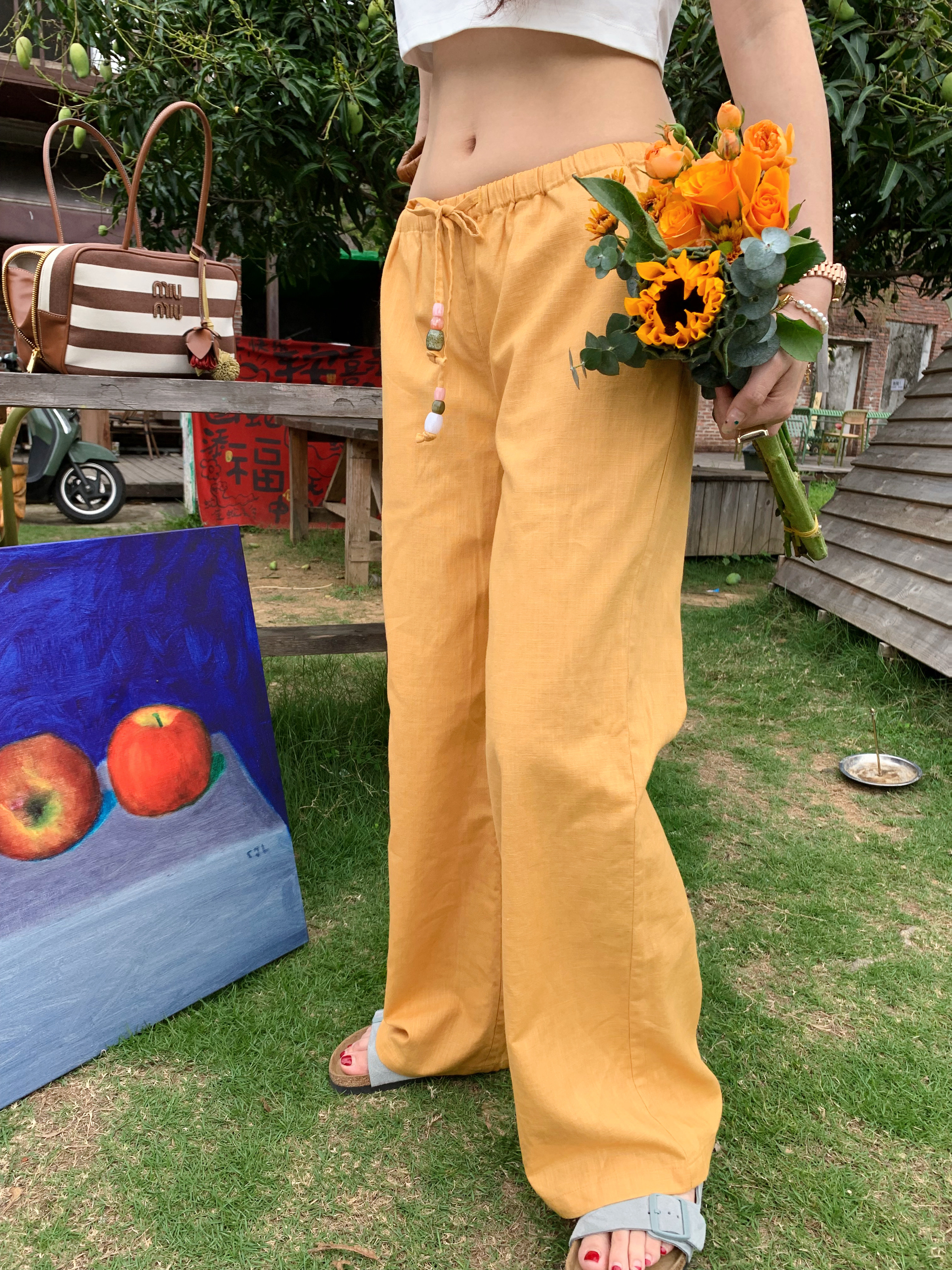 Gemstone Linen Pants for Summer - Lightweight, Comfortable, Available in 3 Colors, Perfect for Y2K and Casual Chic Styles