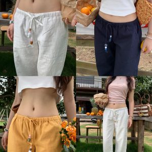 Gemstone Linen Pants for Summer - Lightweight, Comfortable, Available in 3 Colors, Perfect for Y2K and Casual Chic Styles