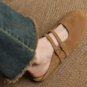 Genuine Leather Round Toe Half Slippers for Women - French Boken Style, Spring/Summer 2025 Fashion, Comfortable Flat Shoes
