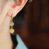 Geometric Drop Earrings for Women, Natural Beeswax Amber & Gold Inlaid Jade, Chinese Style, Light Luxury Ear Accessories