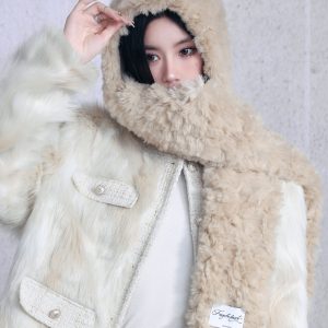 Giant White Soft Plush Warm Scarf and Hat Set - Cozy Winter Accessories for Ultimate Comfort and Style